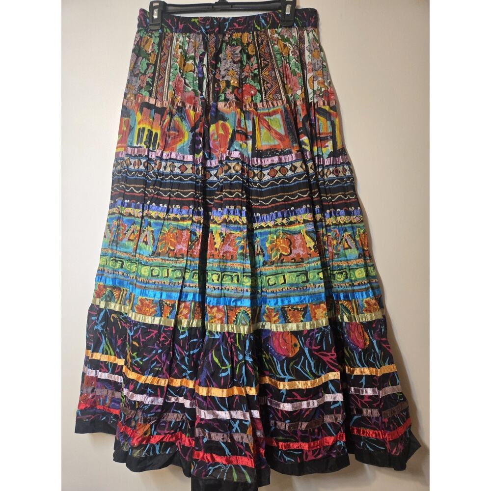TravelSmith Black Multicolor Boho Tiered Maxi Skirt